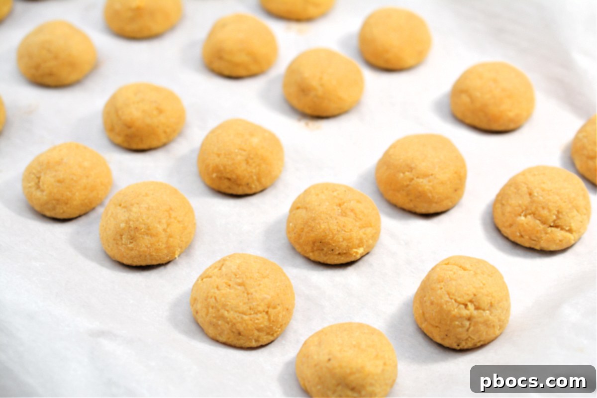 Keto Pumpkin Spice Donut Holes baking on a parchment-lined sheet