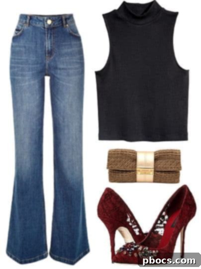 Dress Up Flared Jeans for a Polished Look Sophisticated Elegance: Flared Jeans with a Sleeveless Top and Heels