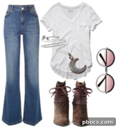 Everyday Stylish Comfort with Flared Jeans Casual Comfort: Flared Jeans with a White Tee and Booties
