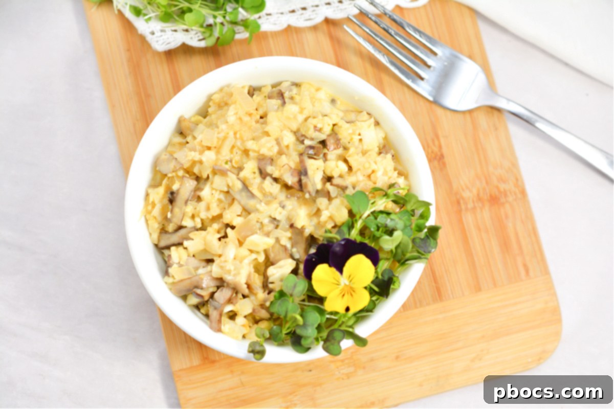 Table setting with Keto Mushroom and Pumpkin Risotto as a side dish