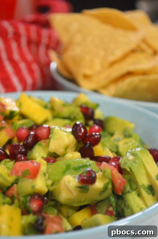 Refreshing Avocado, Mango and Pomegranate Salad 4 Avocado, Mango & Pomegranate Salad served on toast, showcasing its versatility