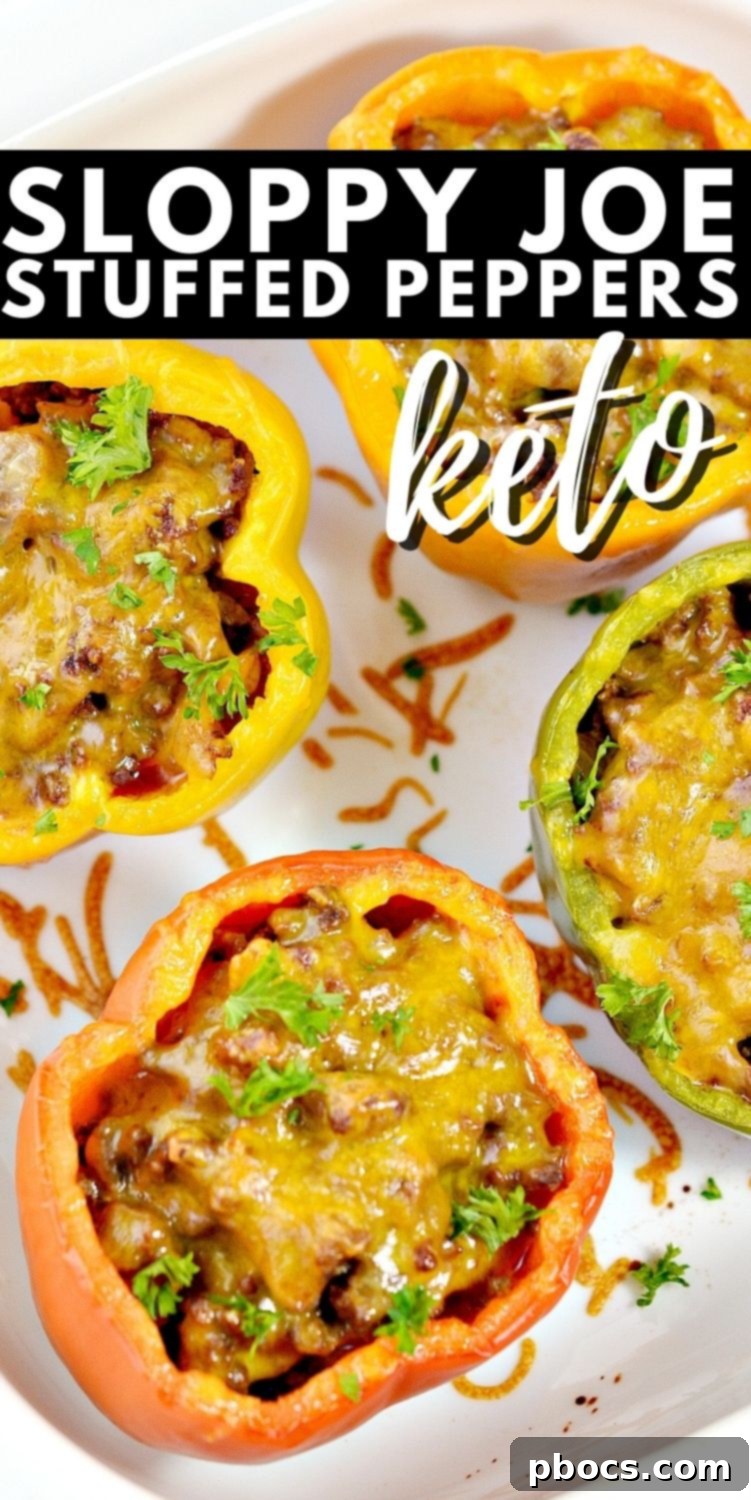 Keto Sloppy Joe Bell Pepper Boats 16 Keto Sloppy Joe Stuffed Peppers for Pinterest pin