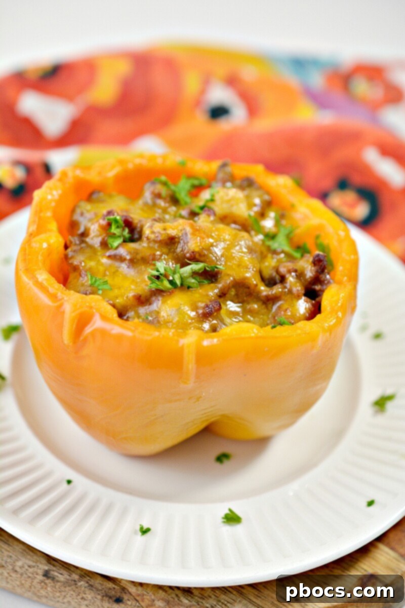Keto Sloppy Joe Bell Pepper Boats 4 Close-up of the delicious Keto Sloppy Joe filling with melted cheese