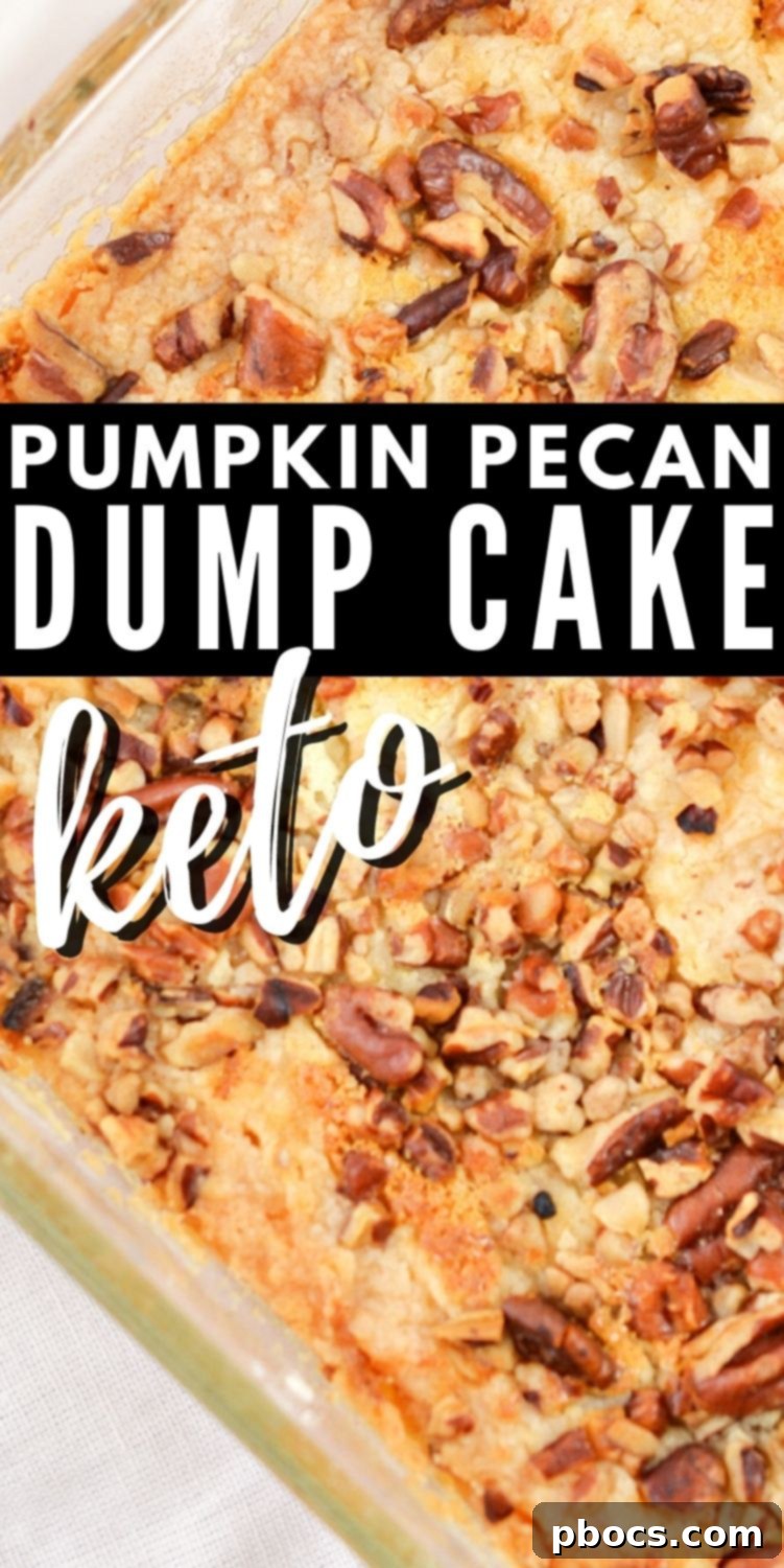 Pinterest graphic for Keto Pumpkin Pecan Dump Cake recipe