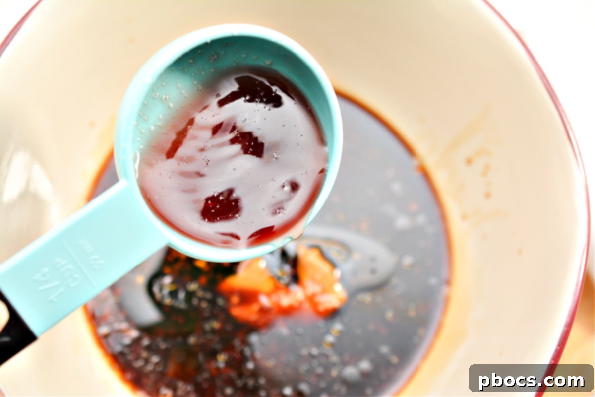 Marinade poured into a resealable bag