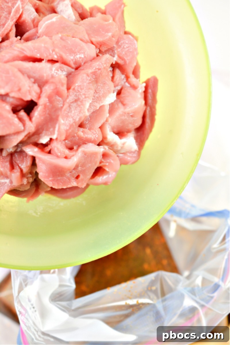 Pork marinating in a bag