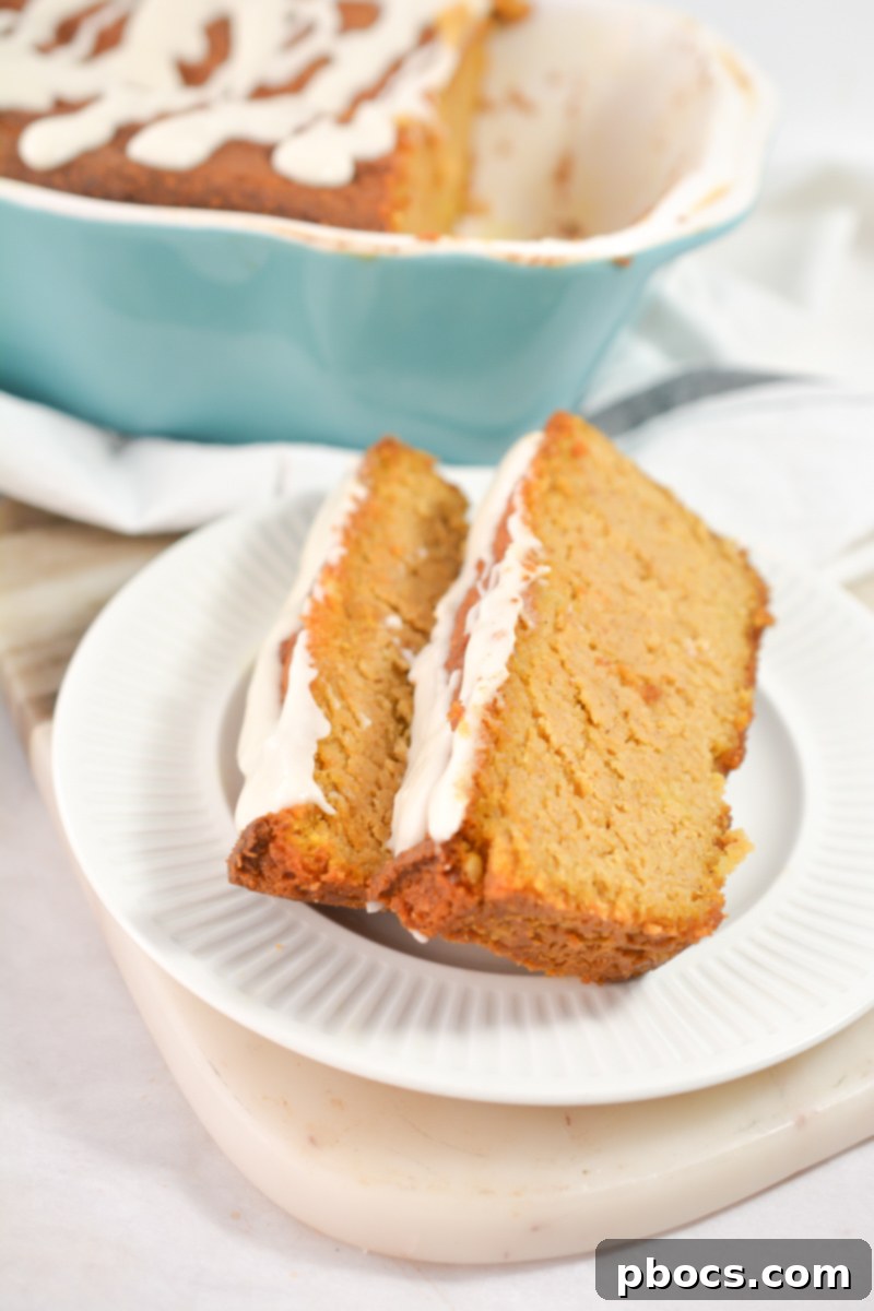 Mouth-watering Keto Pumpkin Pound Cake slice with glaze