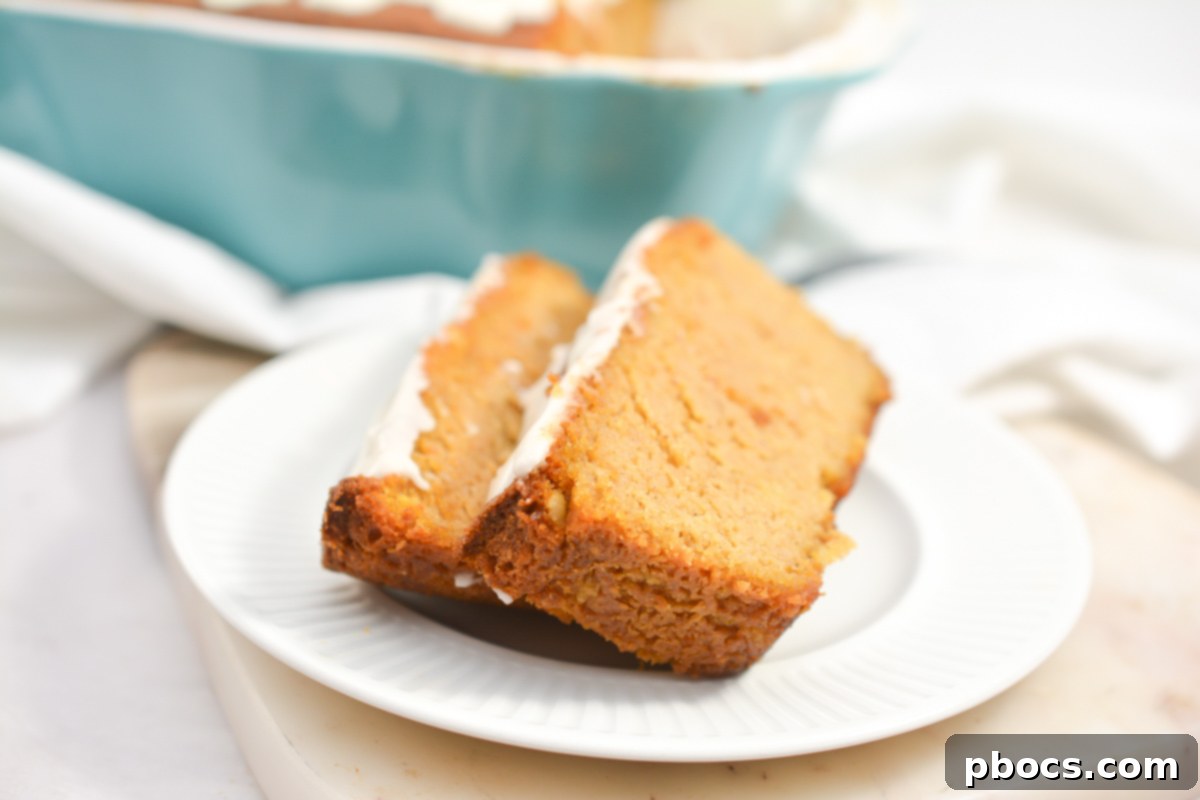 Close-up of a frosted Keto Pumpkin Pound Cake