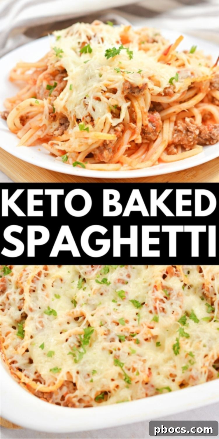 Keto Baked Spaghetti recipe image for Pinterest pinning