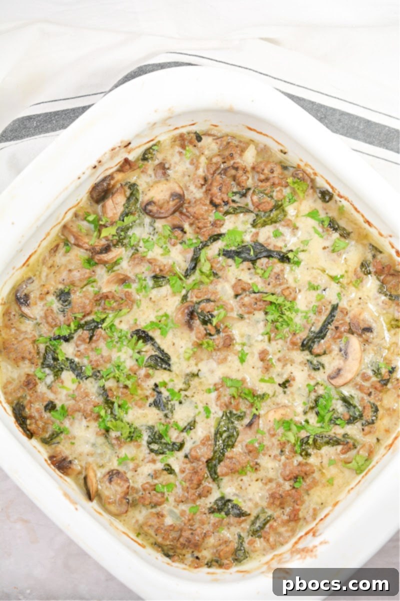 Ultimate Cheesy Keto Beef, Spinach & Mushroom Feast 2 Delicious and Cheesy Keto Ground Beef Casserole with Spinach and Mushrooms