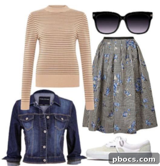 Chic Midi Skirt with White Sneakers