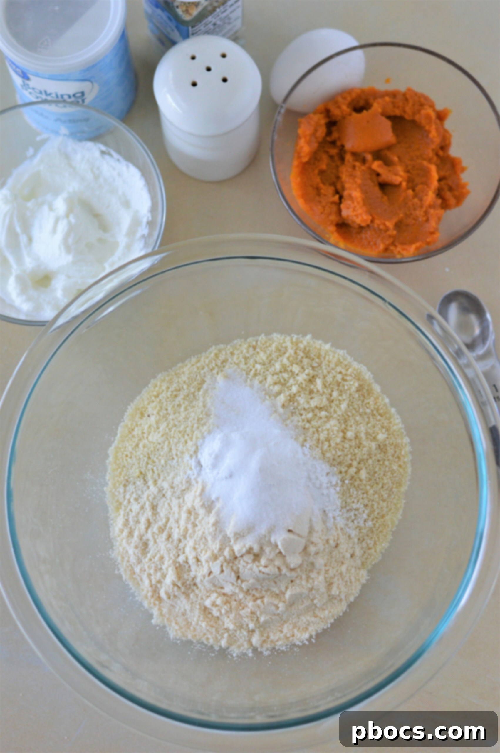 Mixing dry ingredients for Low Carb Everything Bagel Breadsticks With Pumpkin