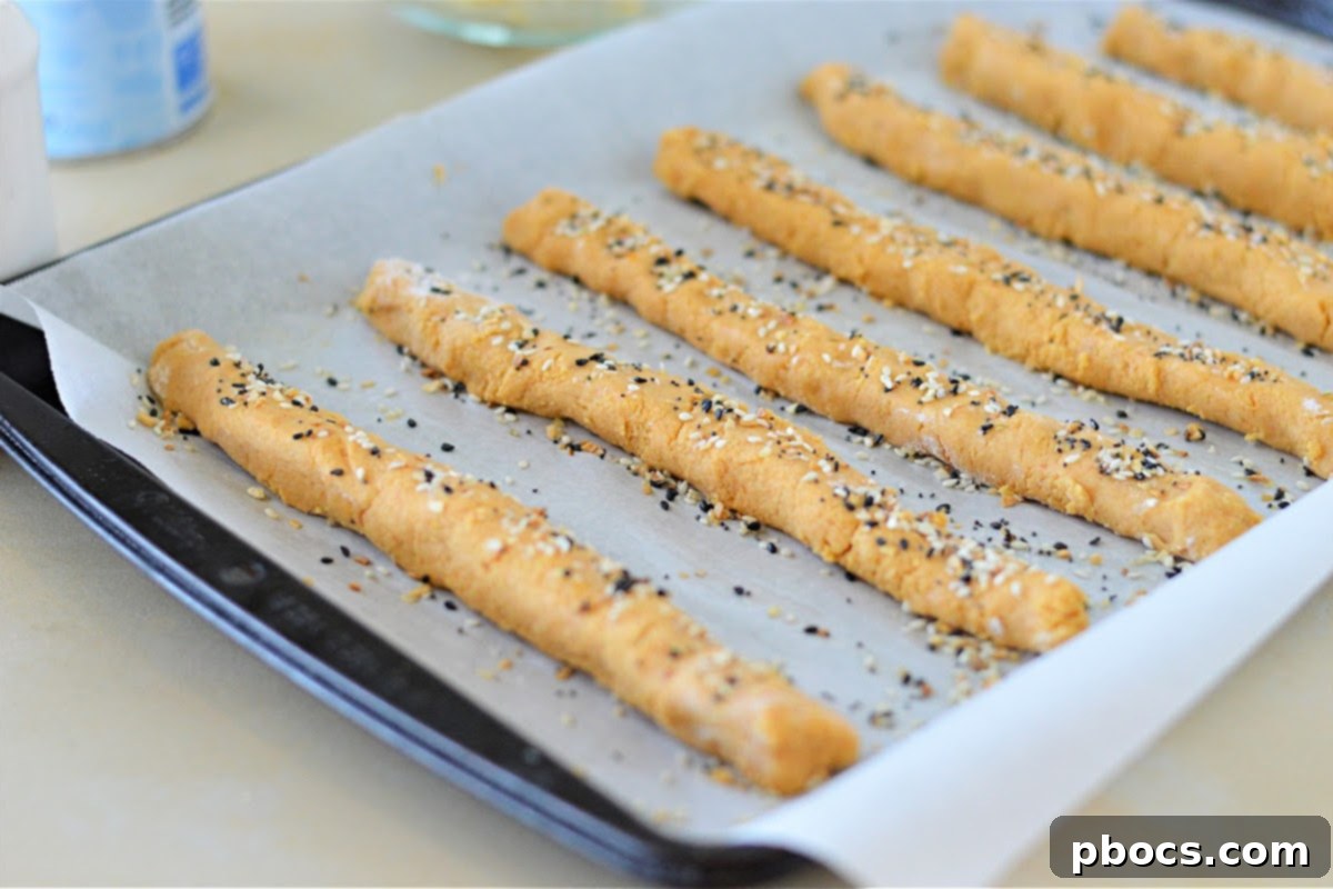 Freshly baked Low Carb Everything Bagel Breadsticks With Pumpkin in the oven