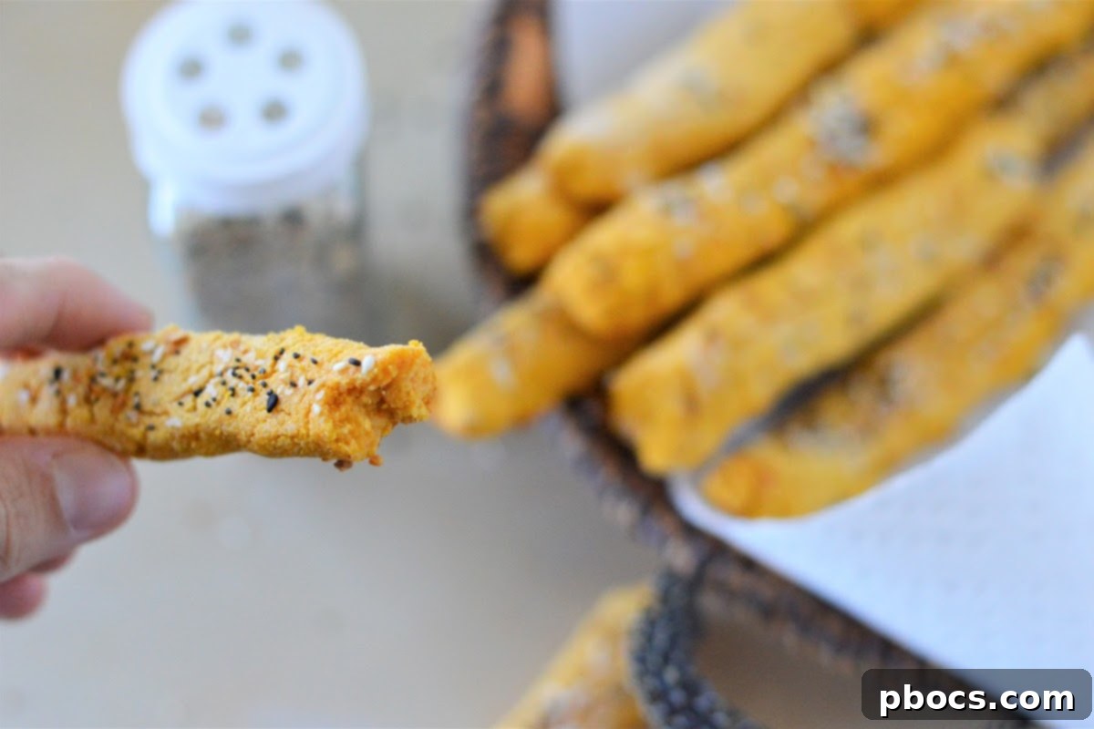 Close-up of freshly baked Low Carb Everything Bagel Breadsticks With Pumpkin
