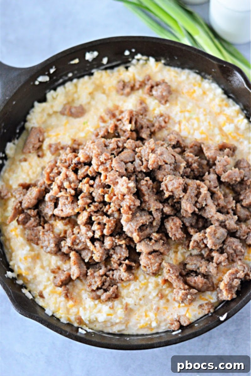 Combining Sausage with Cheesy Cauliflower Rice