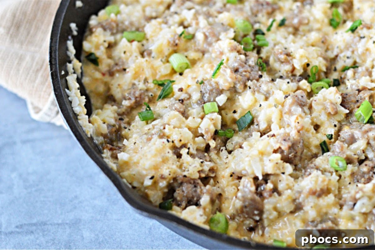 Delicious Keto Cheesy Cauliflower Rice with Ground Italian Sausage