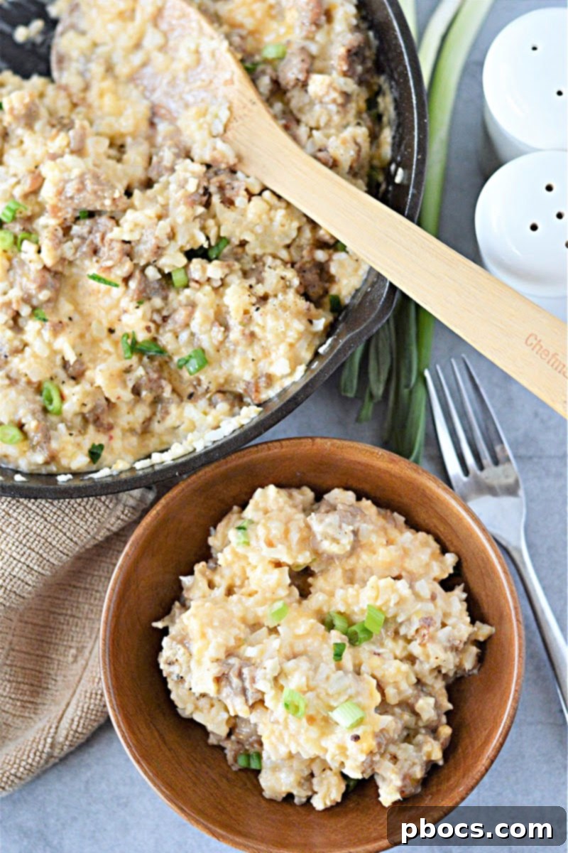 Close-up of Keto Cheesy Cauliflower Rice