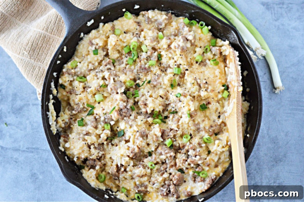 Family-Friendly Keto Cheesy Cauliflower Rice with Sausage