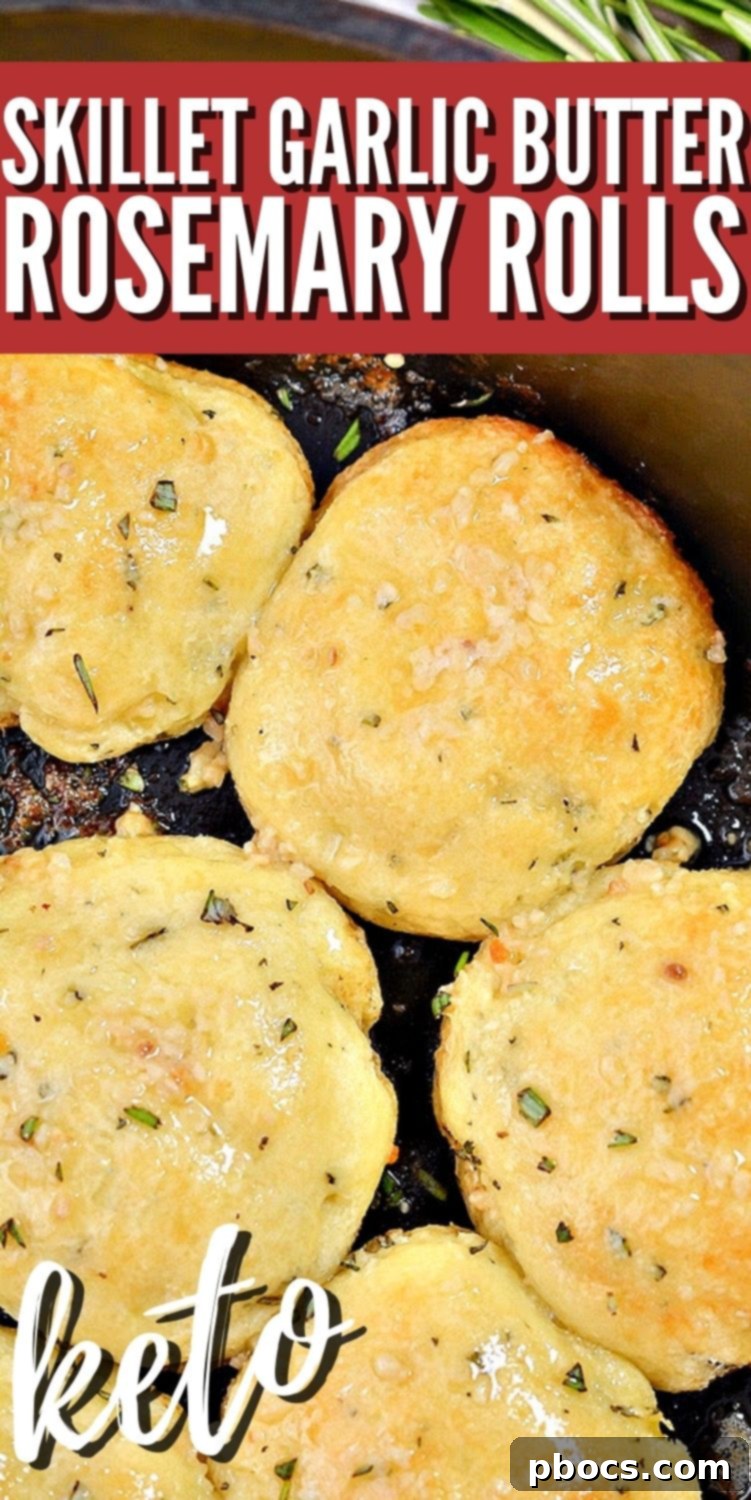 Skillet Keto Garlic Butter Rosemary Rolls for Pinterest