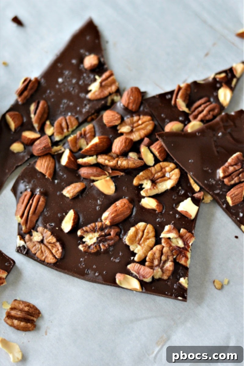 Sugar-Free Almond Pecan Keto Bark 2 Homemade Keto Chocolate Bark with Almonds and Pecans