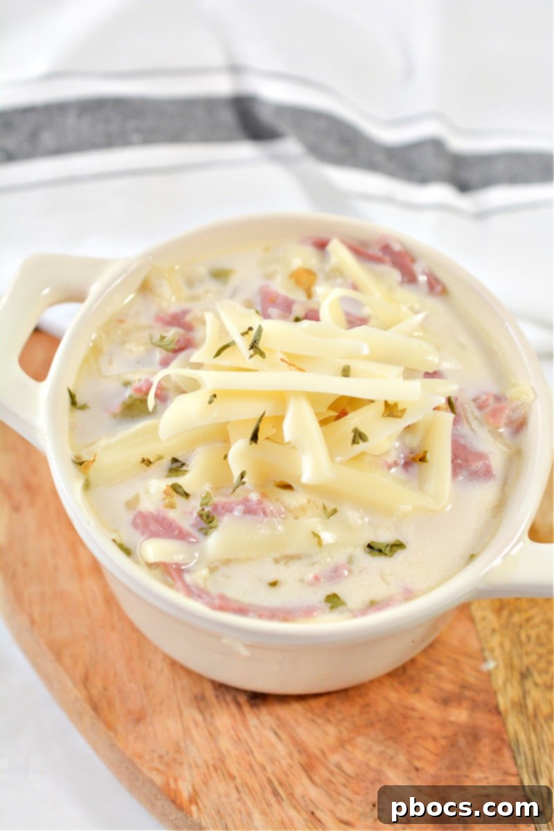 Hearty Keto Reuben Soup 6 Stored Keto Reuben Soup in a mason jar, perfect for meal prep.