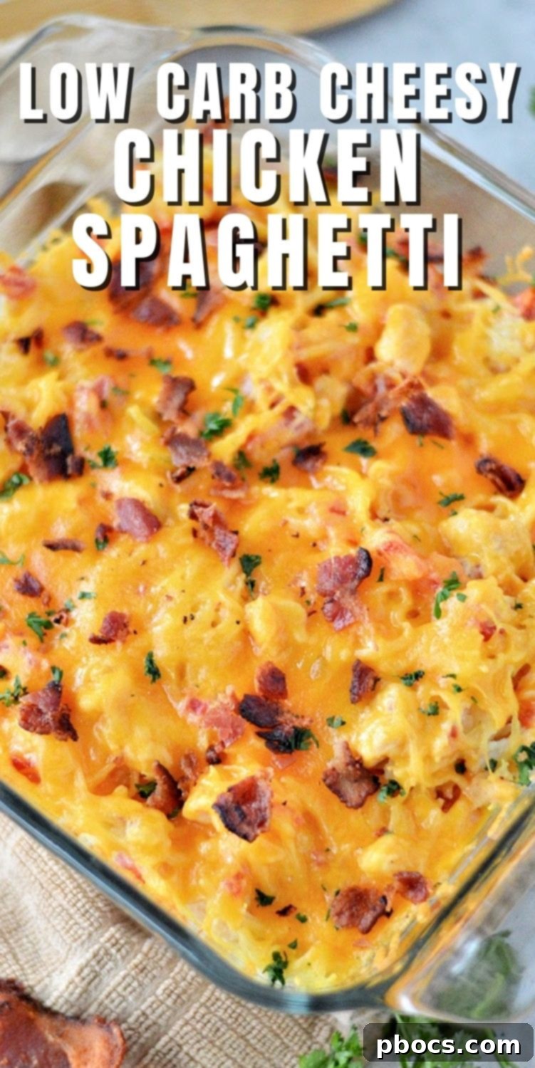 Pinterest graphic for Low-Carb Cheesy Chicken Spaghetti