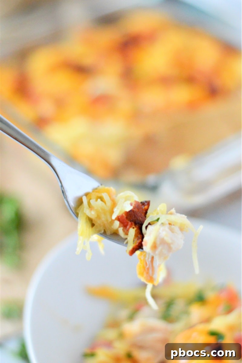 Low-Carb Cheesy Chicken Spaghetti ready for baking