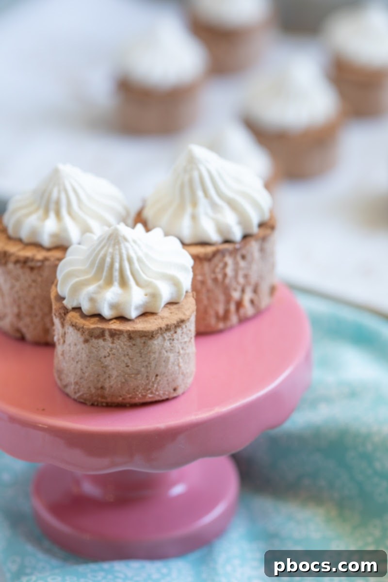 A close-up shot of a Keto Hot Chocolate Fat Bomb, showing the delicate swirl of homemade whipped cream on its chocolate-dusted surface.