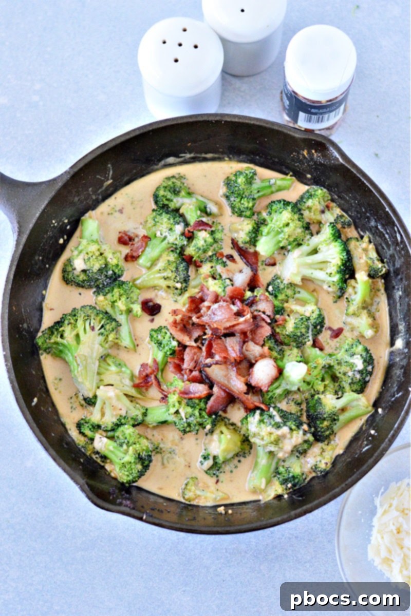 Creamy Low Carb Garlic Parmesan Broccoli Skillet