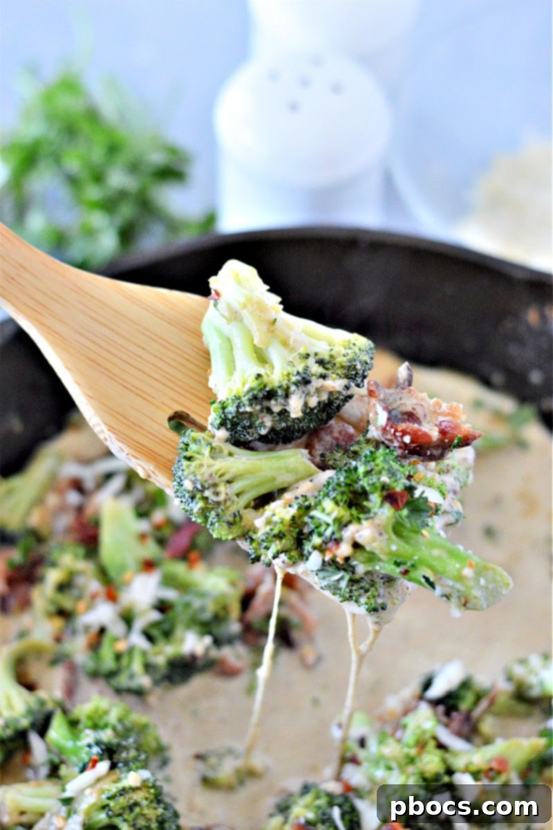Creamy Low Carb Garlic Parmesan Broccoli Skillet
