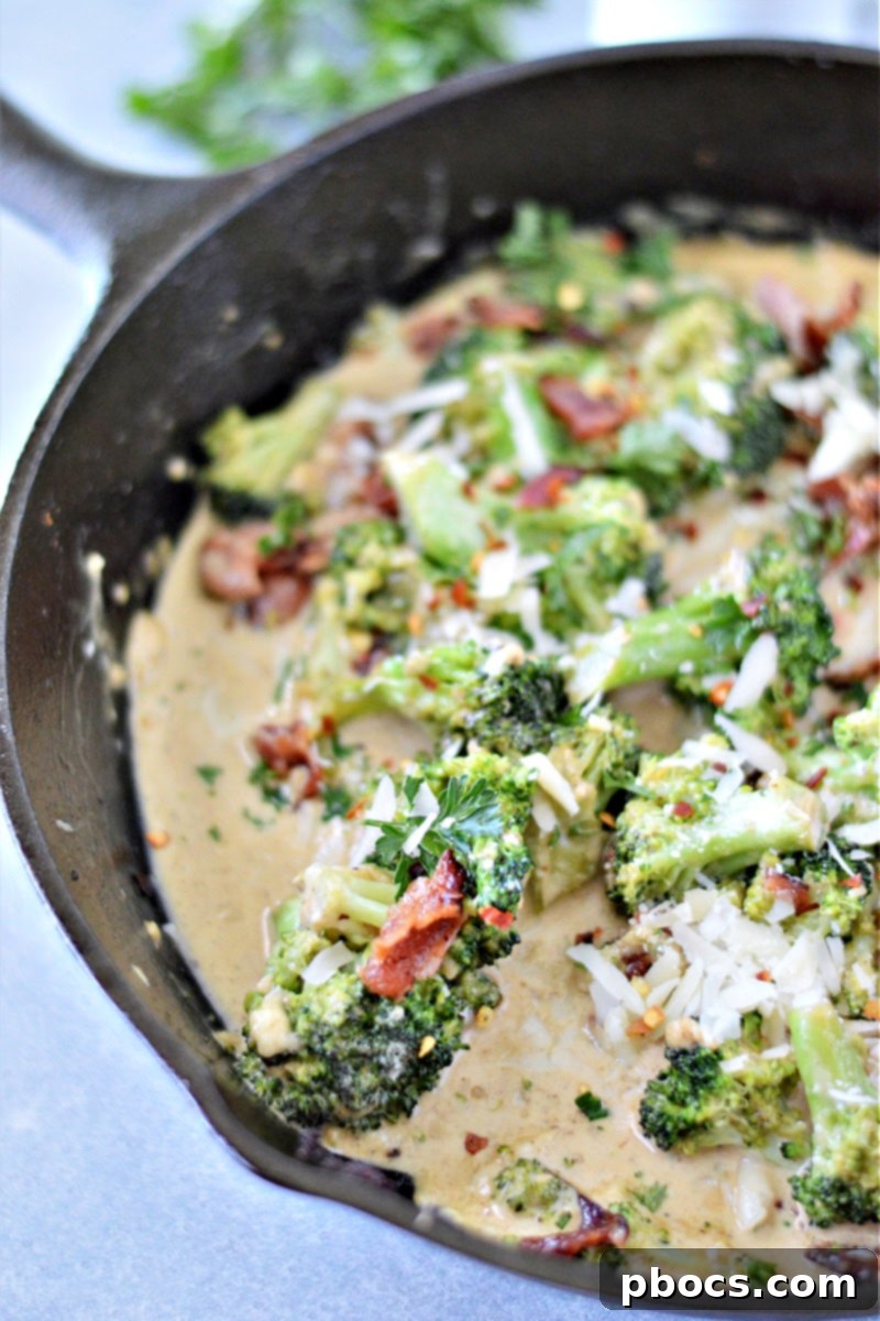 Creamy Low Carb Garlic Parmesan Broccoli Skillet