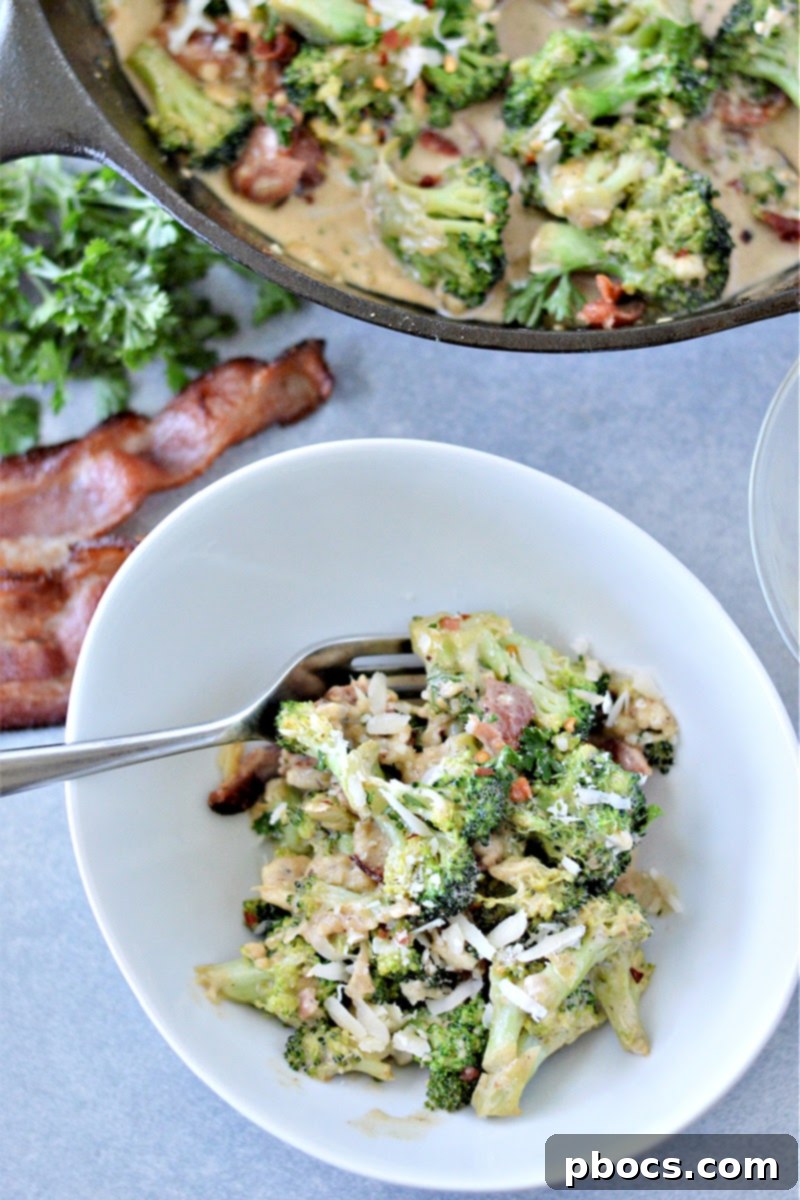 Creamy Low Carb Garlic Parmesan Broccoli Skillet