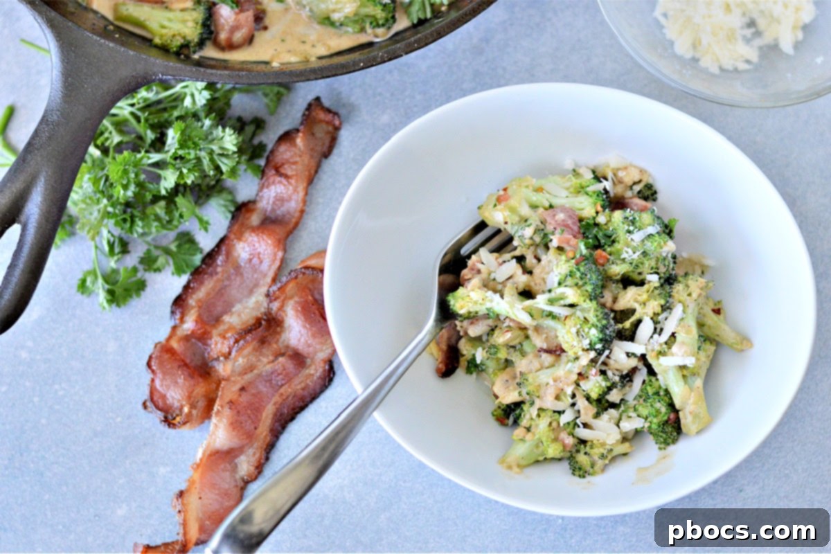 Creamy Low Carb Garlic Parmesan Broccoli Skillet