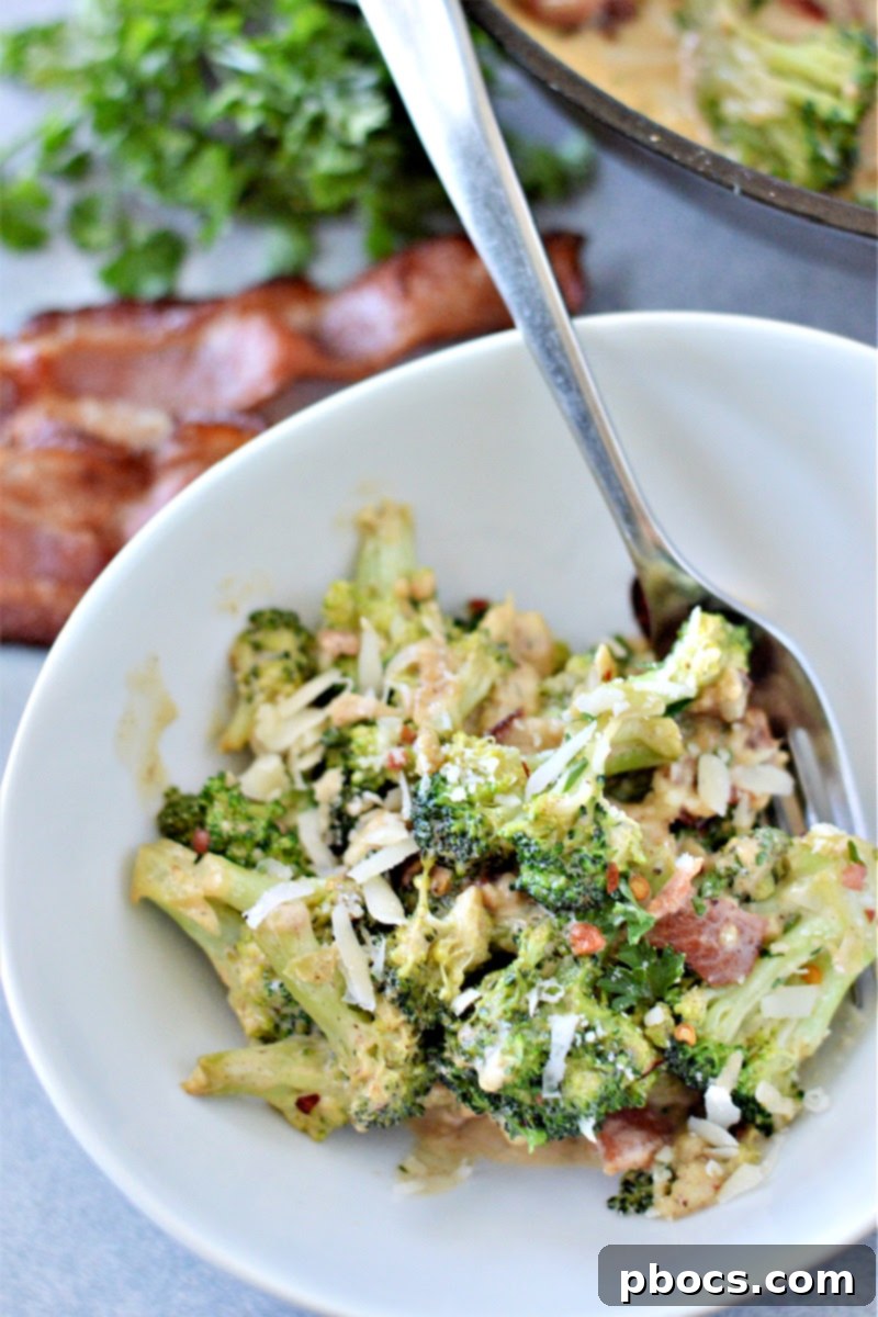Creamy Low Carb Garlic Parmesan Broccoli Skillet