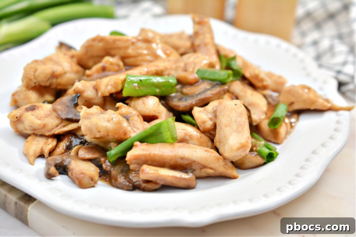 Keto Asian Mushroom Chicken Stir-fry 3 Keto Asian Chicken with tender mushrooms and a glossy sauce