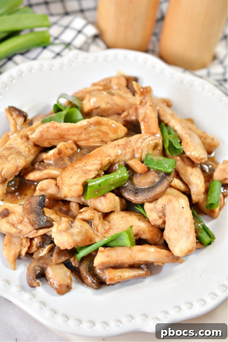 Keto Asian Mushroom Chicken Stir-fry 4 Close-up of Keto Asian Chicken with sliced mushrooms