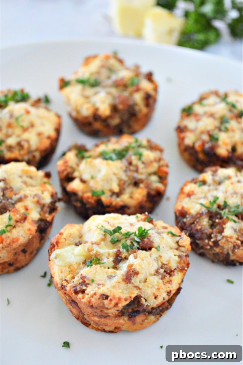 Finished Keto Sausage Muffins garnished with fresh parsley