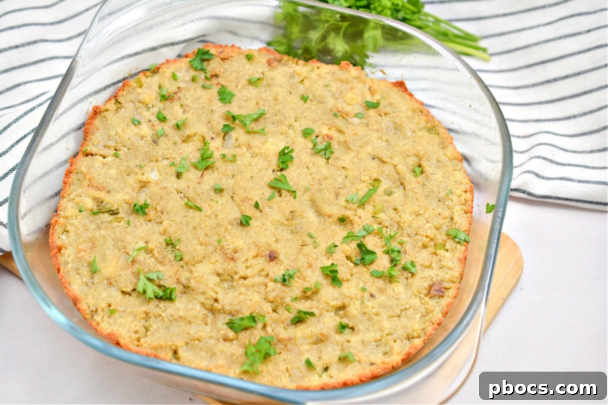 Freshly baked Keto Cornbread Dressing