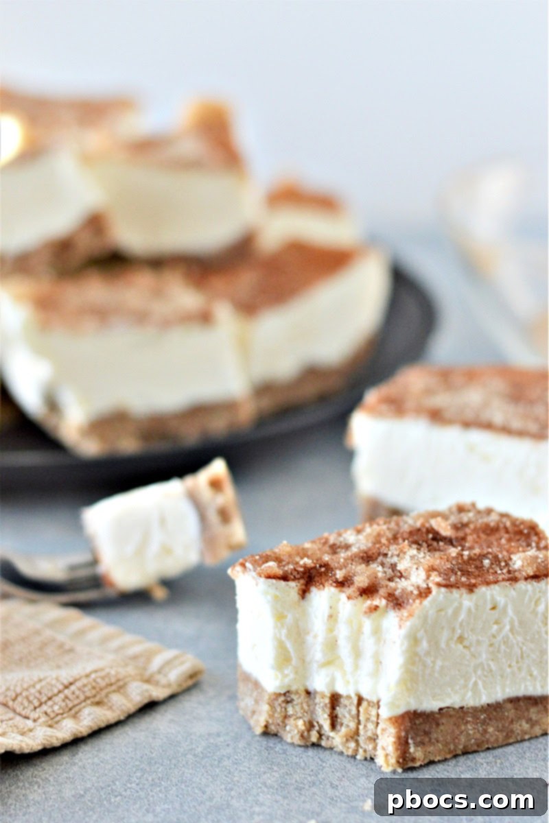 Keto No-Bake Churro Cheesecake Bars Chilling in the Freezer for Setting