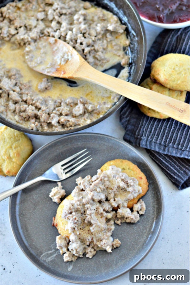 Low-Carb Sausage Gravy and Biscuits