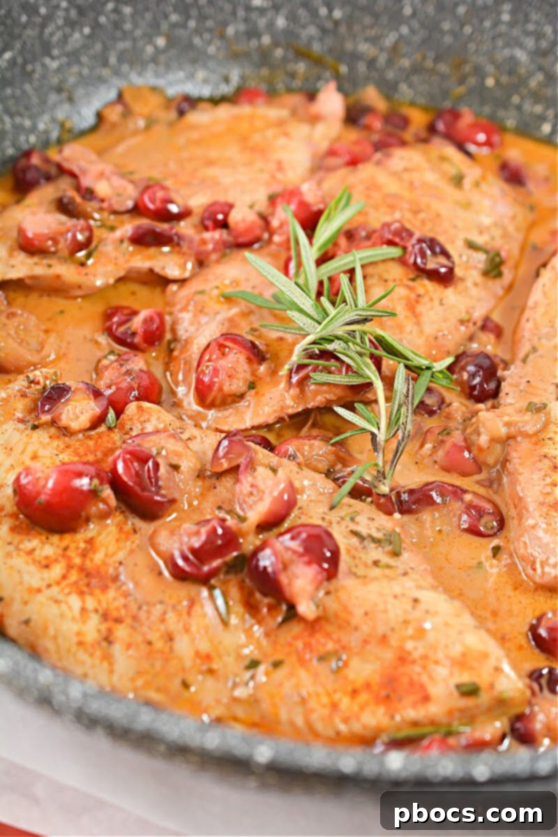 Creamy Keto Cranberry Rosemary Chicken Skillet - A perfect holiday dinner that's both stunning and delicious.