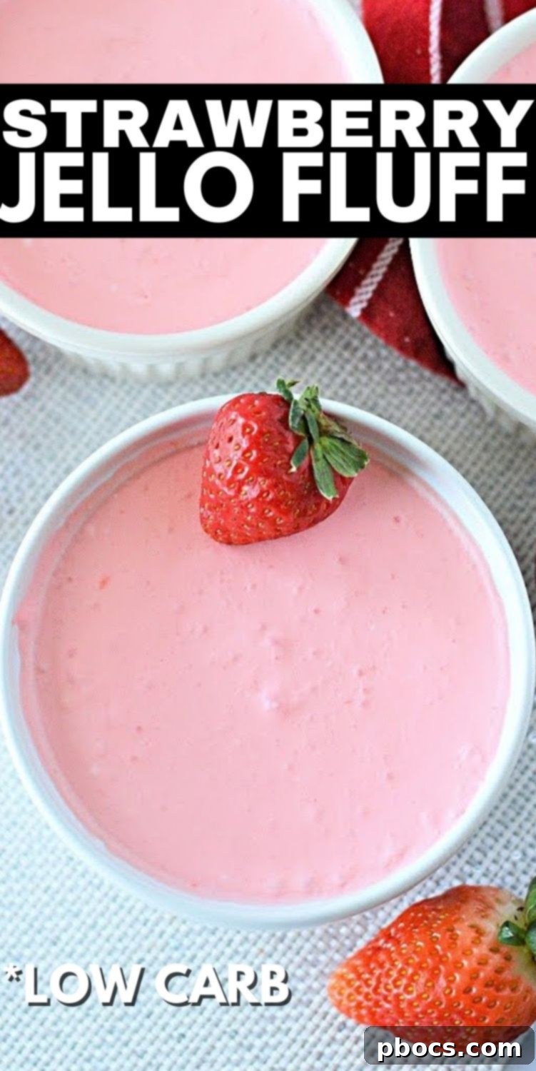 Airy Strawberry Keto Delight 13 Pinterest graphic for Low Carb Strawberry Jello Fluff recipe
