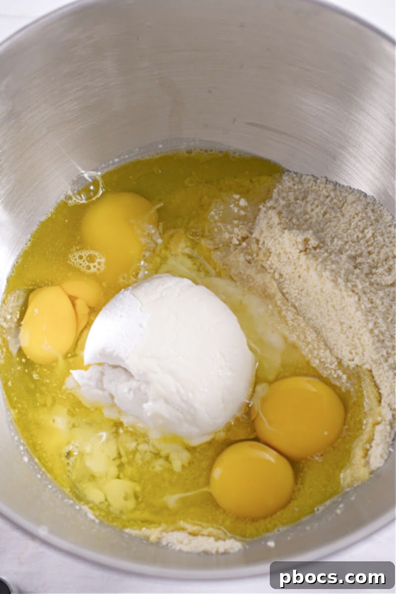 Keto Olive Oil Cake 9 Keto Olive Oil Cake - Mixing bowl with ingredients