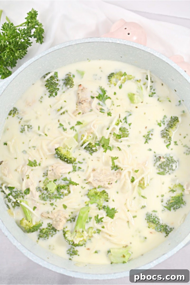 Creamy Keto Chicken Alfredo Soup 18 Finished Keto Chicken Alfredo Soup garnished with fresh parsley