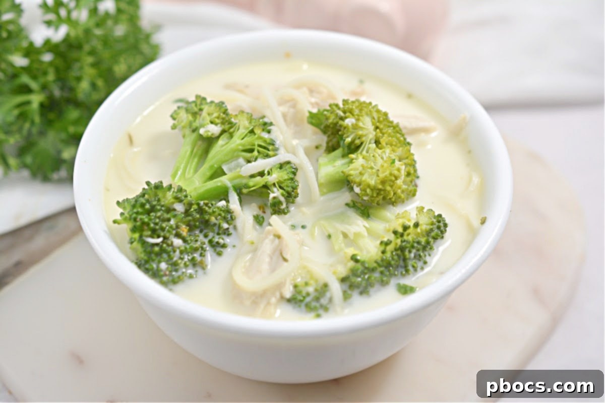 Creamy Keto Chicken Alfredo Soup 5 Palmini Angel Hair Pasta noodles, ideal for low-carb and keto recipes