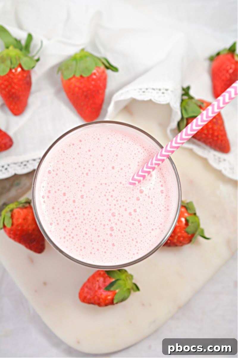 Finished Keto Strawberry Cheesecake Smoothie in a glass