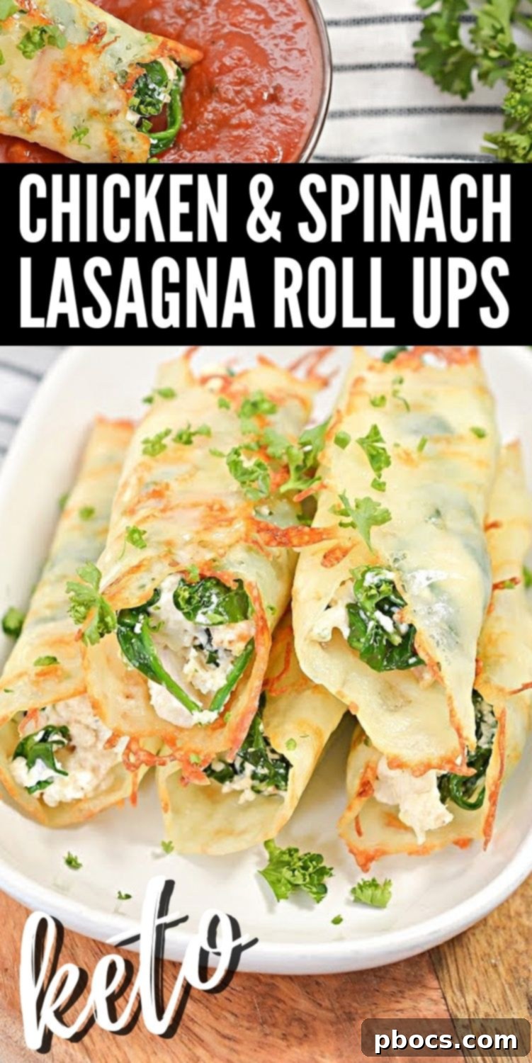 Keto Lasagna Roll-Ups - Pin for later graphic