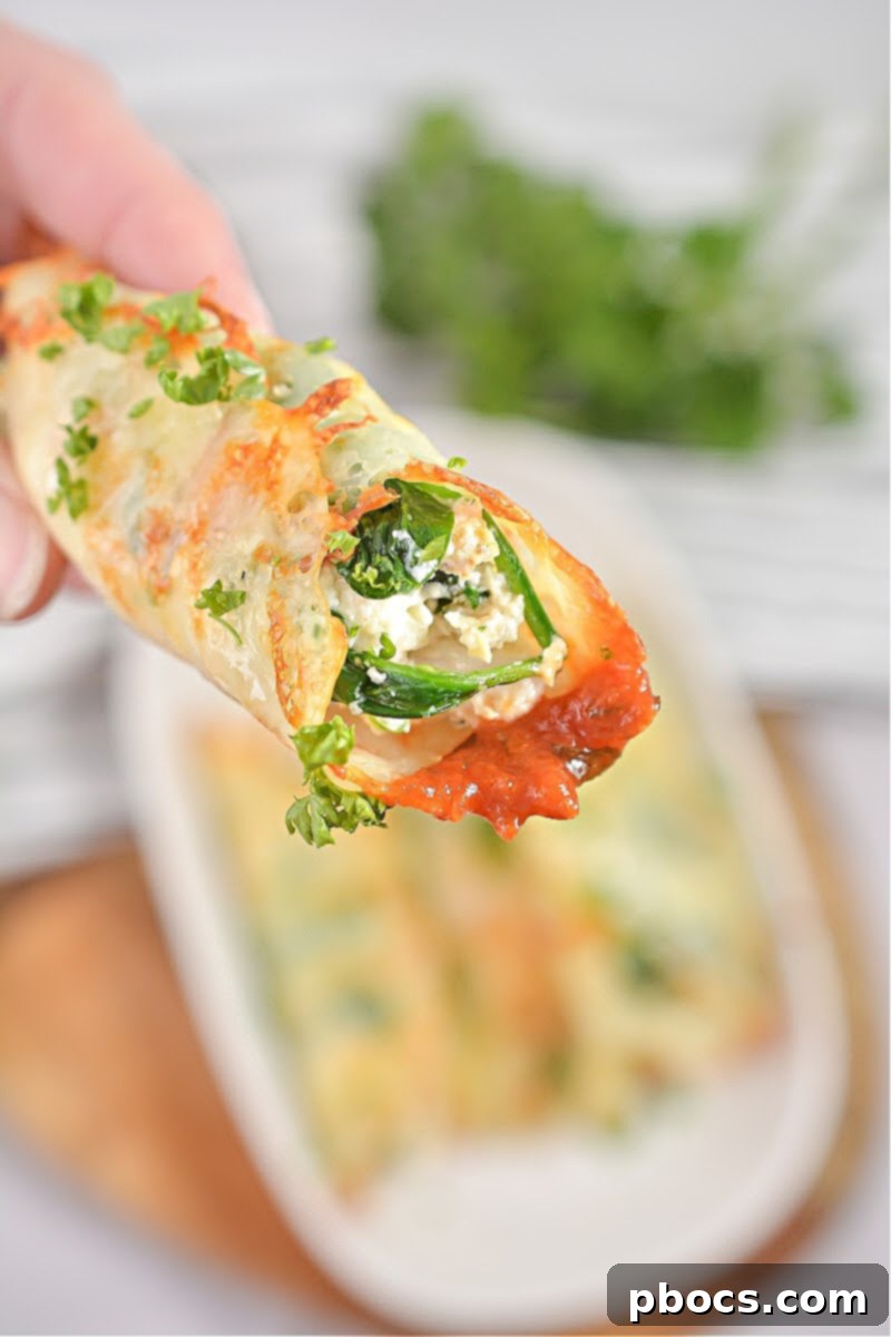 Close up of a single Keto Lasagna Roll-Up