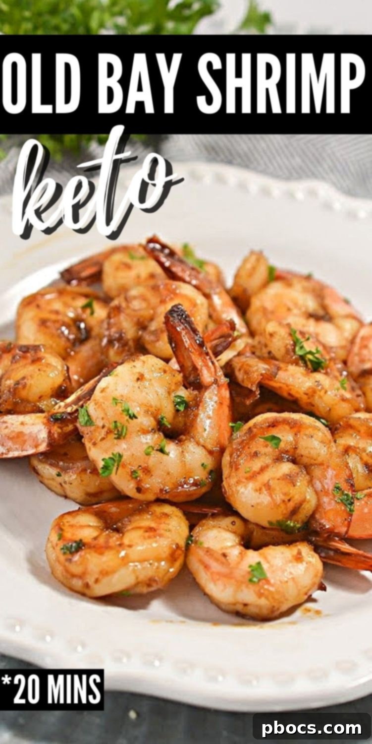 Pin-friendly image for Keto Honey Old Bay Shrimp, perfect for saving to Pinterest with relevant hashtags.