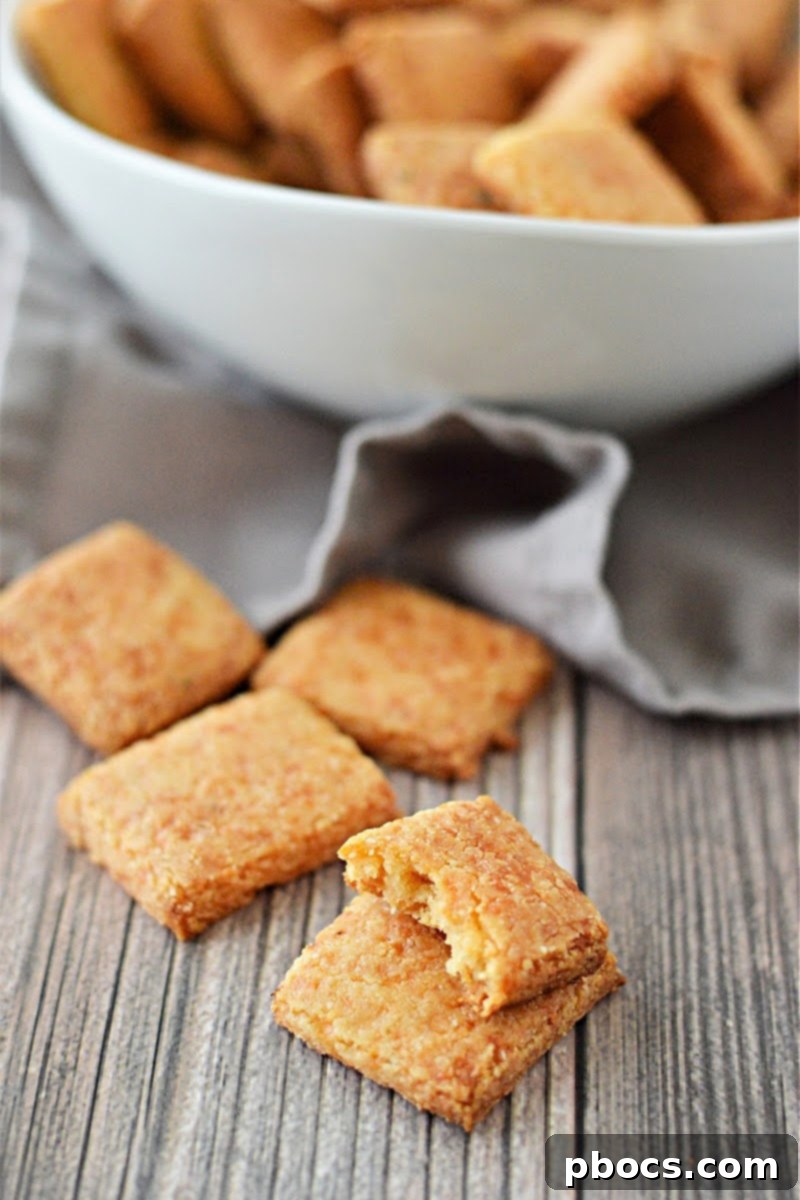 Stack of cooled Keto Cheese Crackers ready to be enjoyed
